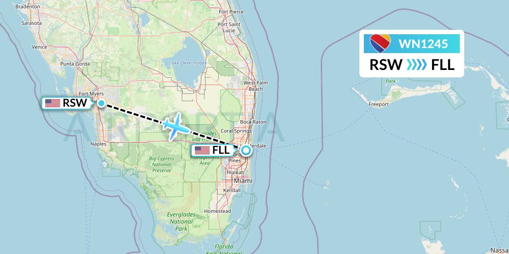 WN1245 Southwest Airlines Flight Map: Fort Myers to Fort Lauderdale