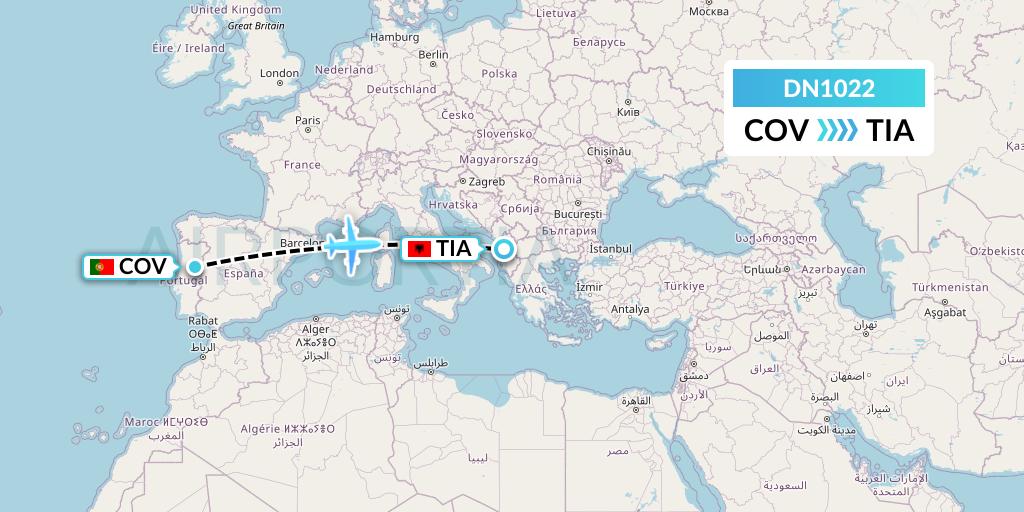 DN1022 Aerodespachos de El Salvador Flight Map: Portugal to Tirana
