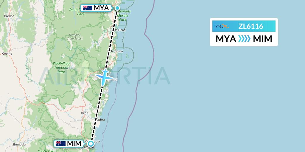 ZL6116 Regional Express Flight Map: Moruya to Merimbula