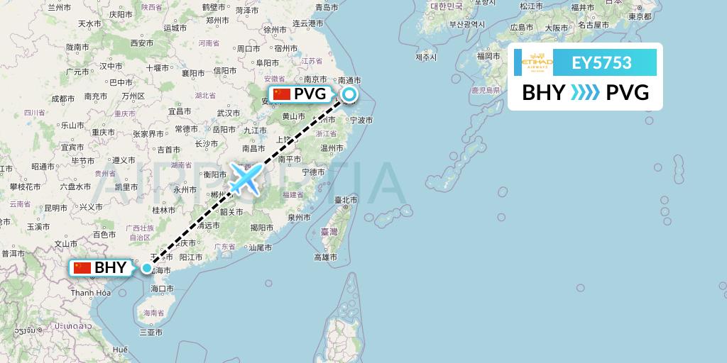 EY5753 Etihad Airways Flight Map: Beihai to Shanghai