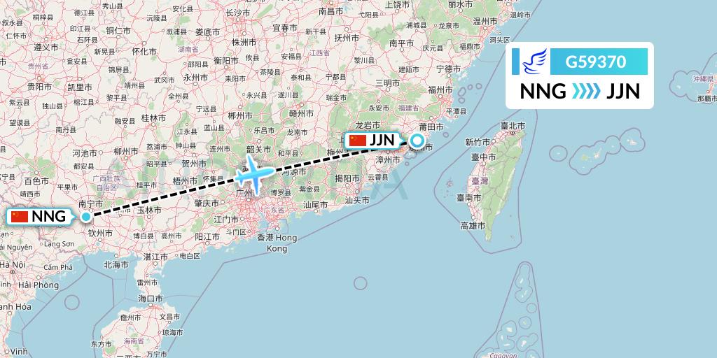 G59370 China Express Airlines Flight Map: Nanning to Jinjiang
