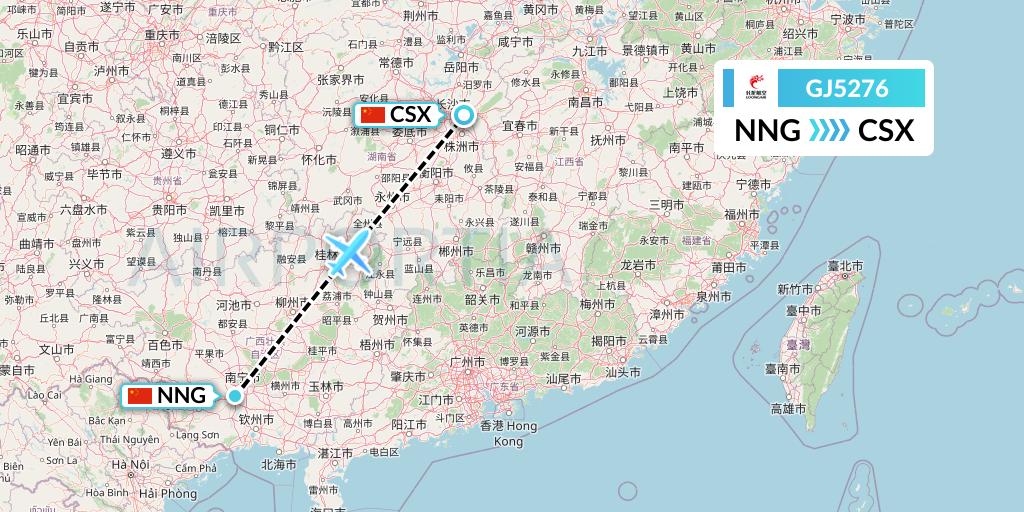 GJ5276 Loong Airlines Flight Map: Nanning to Changsha