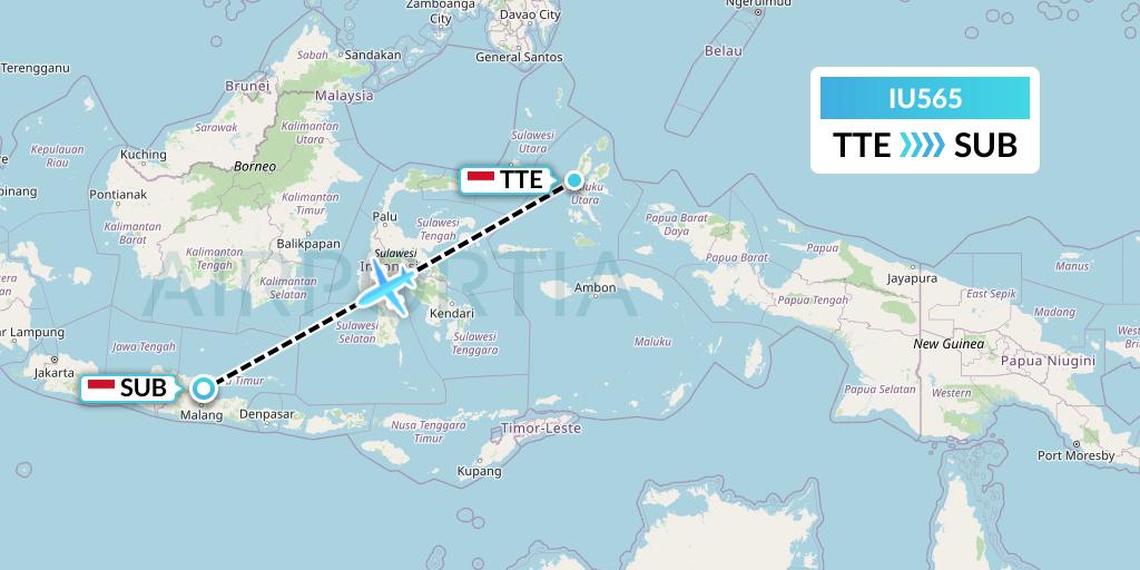 IU565 Pt. Super Air Jet Flight Map: Ternate to Surabaya