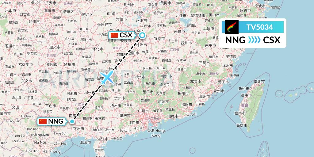 TV5034 Tibet Airlines Flight Map: Nanning to Changsha