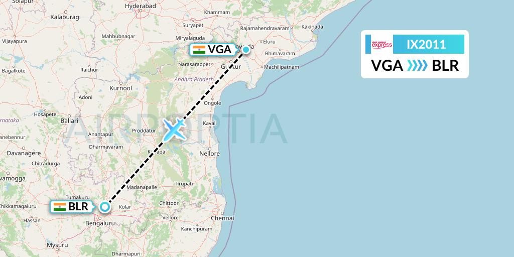 IX2011 Air India Express Flight Map: Vijayawada to Bangalore