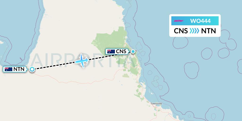 WO444 Swoop Flight Map: Cairns to Normanton