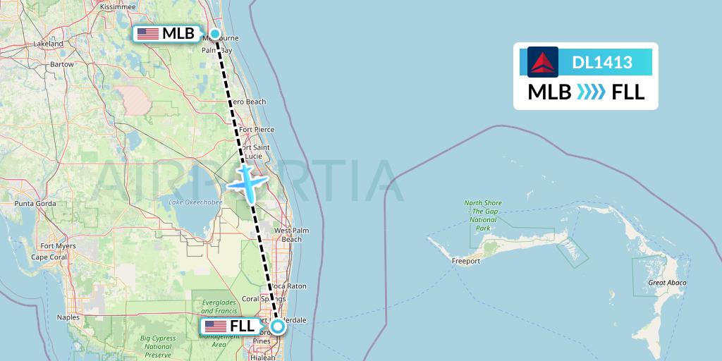 DL1413 Delta Air Lines Flight Map: Melbourne to Fort Lauderdale