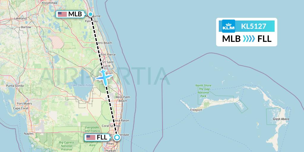 KL5127 KLM Flight Map: Melbourne to Fort Lauderdale
