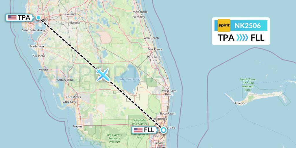 NK2506 Spirit Airlines Flight Map: Tampa to Fort Lauderdale