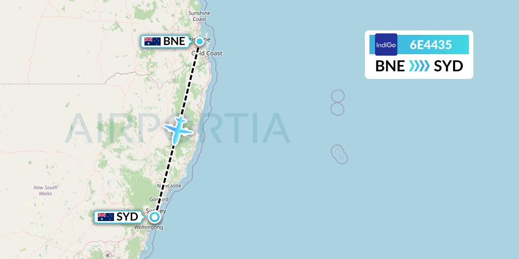 6E4435 IndiGo Airlines Flight Map: Brisbane to Sydney
