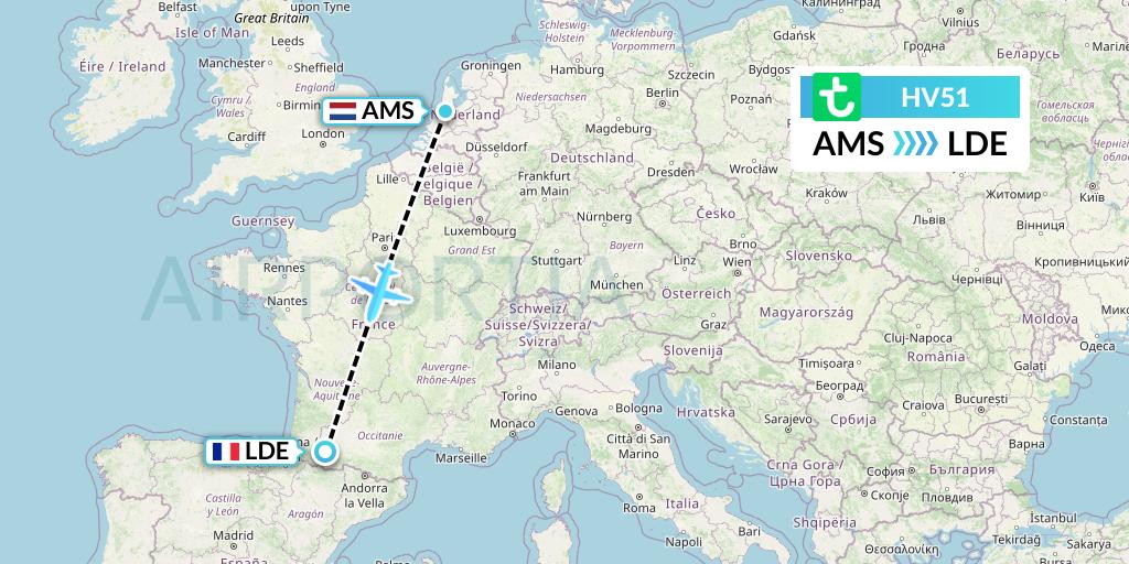 HV51 Transavia Flight Map: Amsterdam to Tarbes