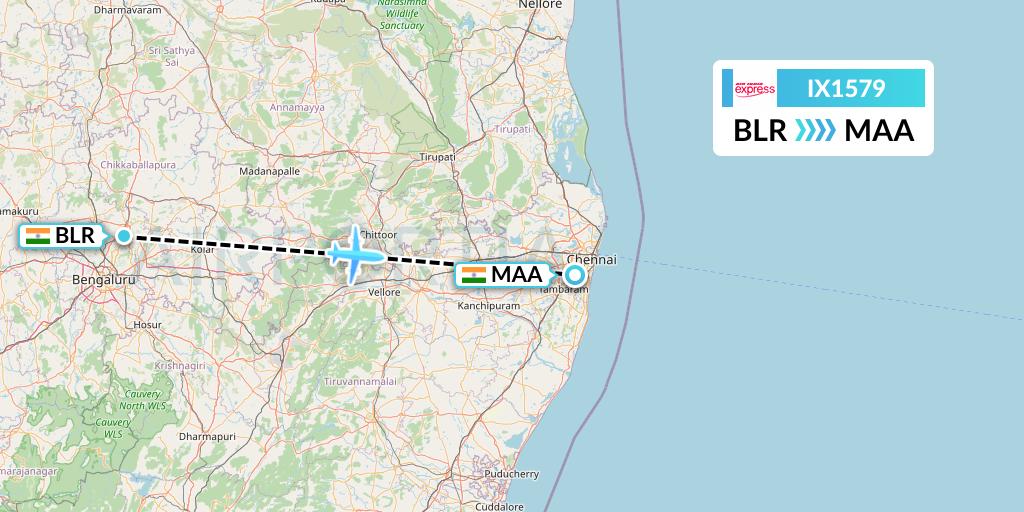 IX1579 Air India Express Flight Map: Bangalore to Chennai