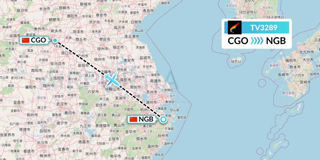 TV3289 Tibet Airlines Flight Map: Zhengzhou to Ningbo