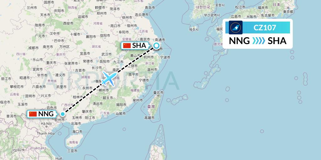 CZ107 China Southern Airlines Flight Map: Nanning to Shanghai