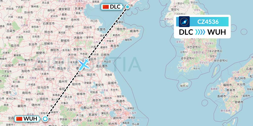 CZ4536 China Southern Airlines Flight Map: Dalian to Wuhan