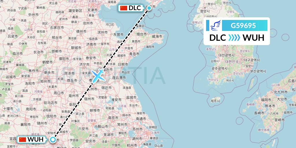 G59695 China Express Airlines Flight Map: Dalian to Wuhan