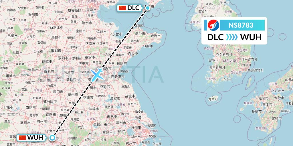 NS8783 Hebei Airlines Flight Map: Dalian to Wuhan