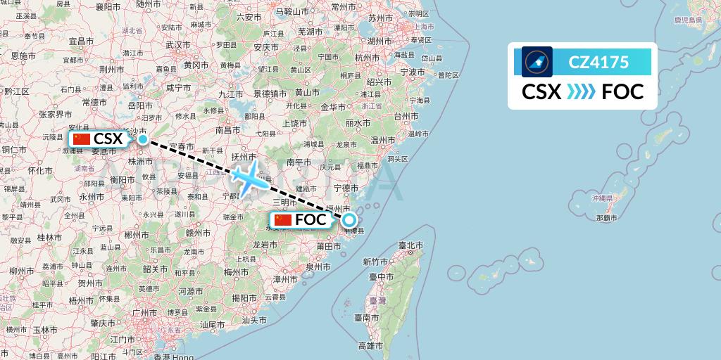 CZ4175 China Southern Airlines Flight Map: Changsha to Fuzhou