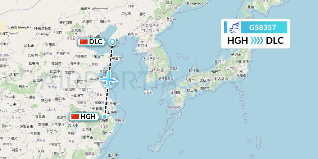 G58357 China Express Airlines Flight Map: Hangzhou to Dalian