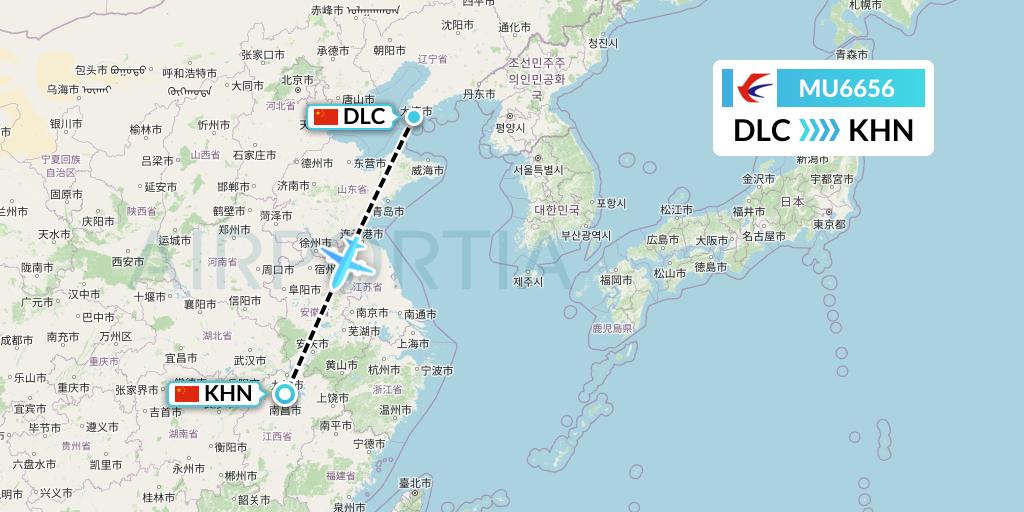 MU6656 China Eastern Airlines Flight Map: Dalian to Nanchang