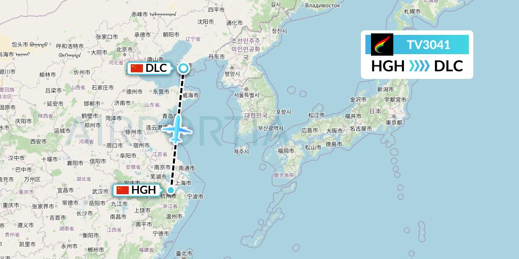 TV3041 Tibet Airlines Flight Map: Hangzhou to Dalian