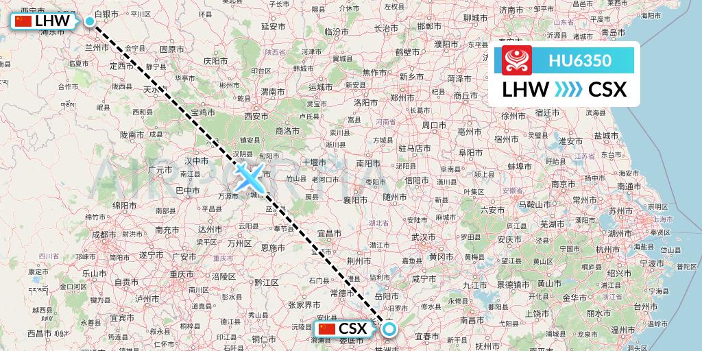 HU6350 Hainan Airlines Flight Map: Lanzhou to Changsha