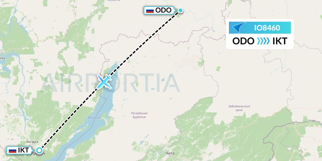 IO8460 IrAero Flight Map: Bodaybo to Irkutsk