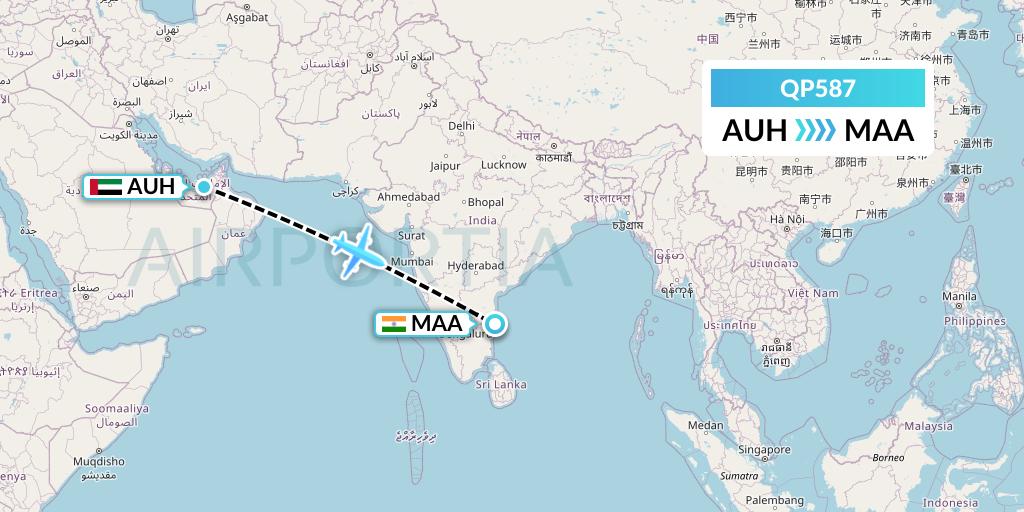 QP587 Akasa Air Flight Map: Abu Dhabi to Chennai