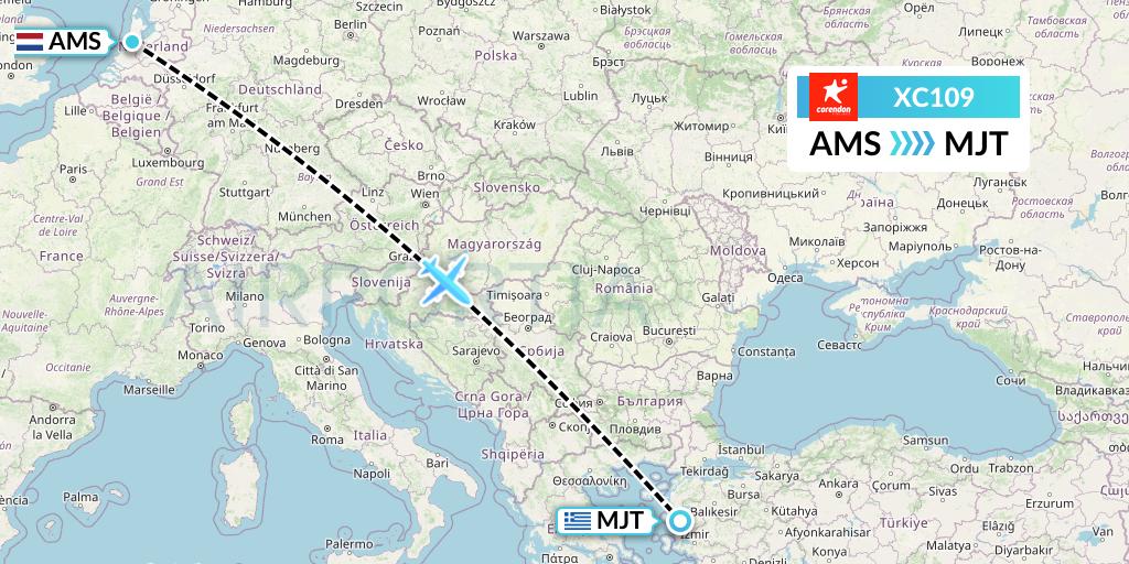 XC109 Corendon Airlines Flight Map: Amsterdam to Mytilene