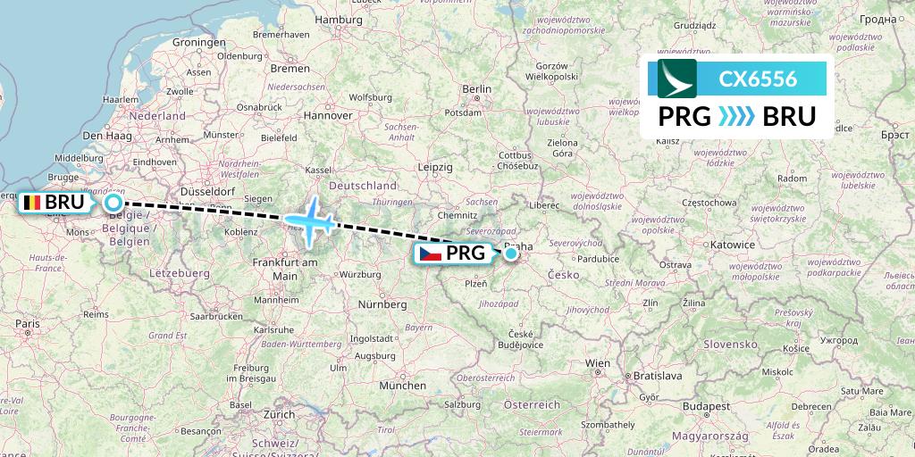 CX6556 Cathay Pacific Flight Map: Prague to Brussels