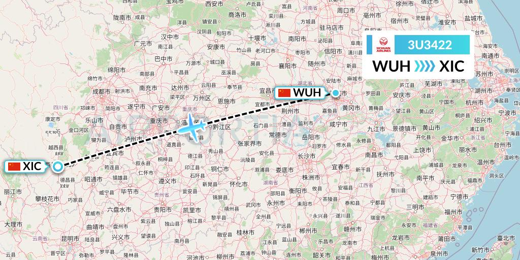 3U3422 Sichuan Airlines Flight Map: Wuhan to Xichang