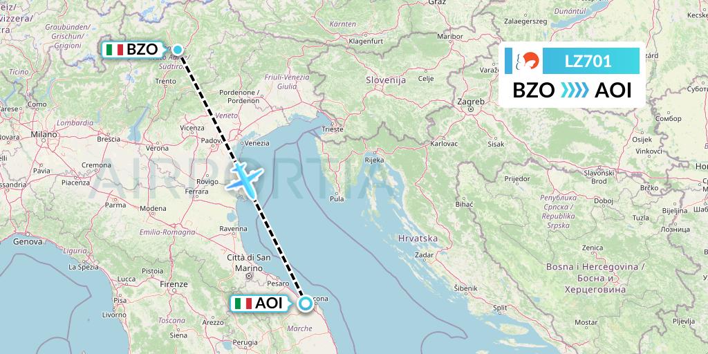 LZ701 Air Link Flight Map: Bolzano to Ancona