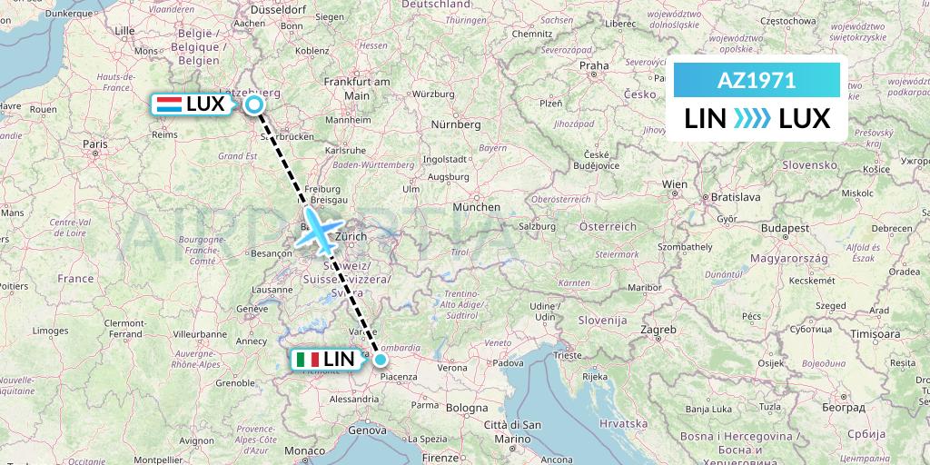 AZ1971 ITA Airways Flight Map: Milan to Luxembourg
