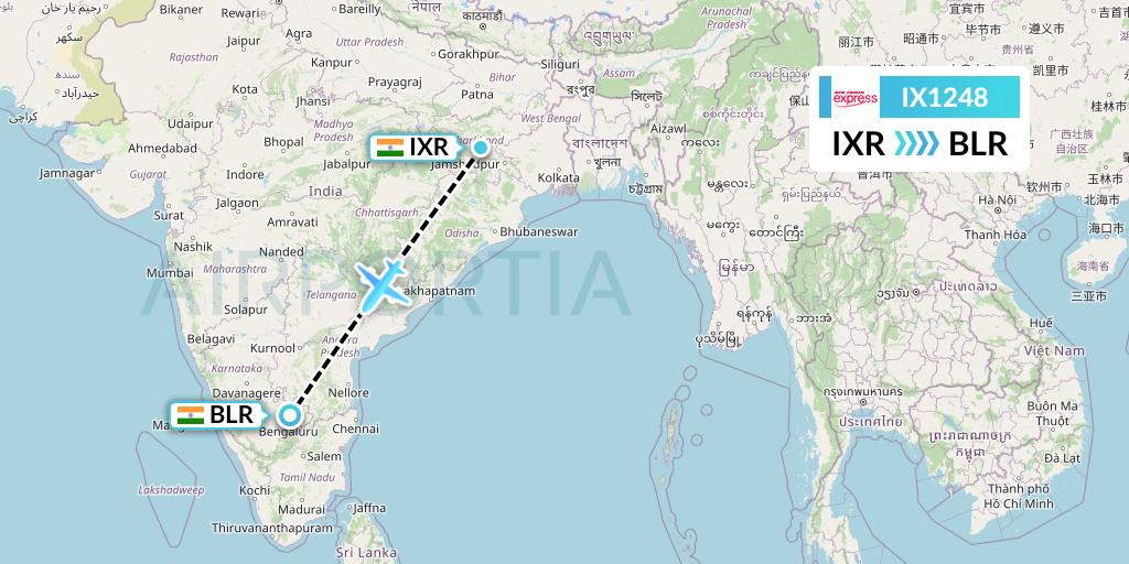 IX1248 Air India Express Flight Map: Ranchi to Bangalore