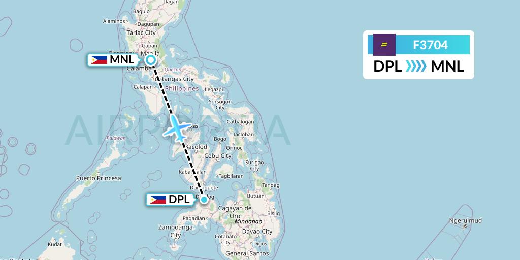 F3704 flydeal Flight Map: Dipolog to Manila