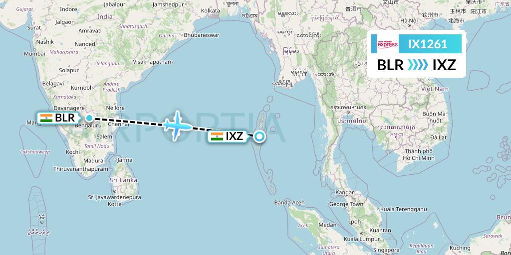 IX1261 Air India Express Flight Map: Bangalore to Port Blair