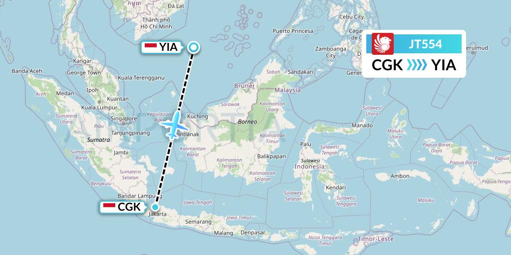JT554 Lion Airlines Flight Map: Jakarta to Yogyakarta
