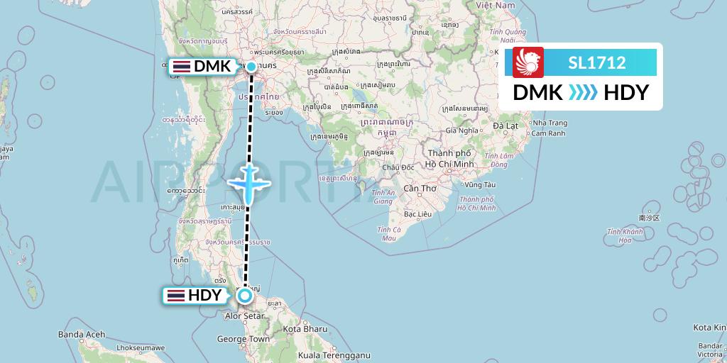 SL1712 Thai Lion Air Flight Map: Bangkok to Hat Yai