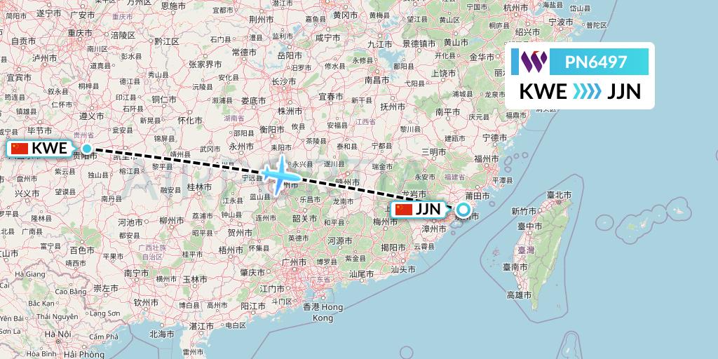 PN6497 China West Air Flight Map: Guiyang to Jinjiang
