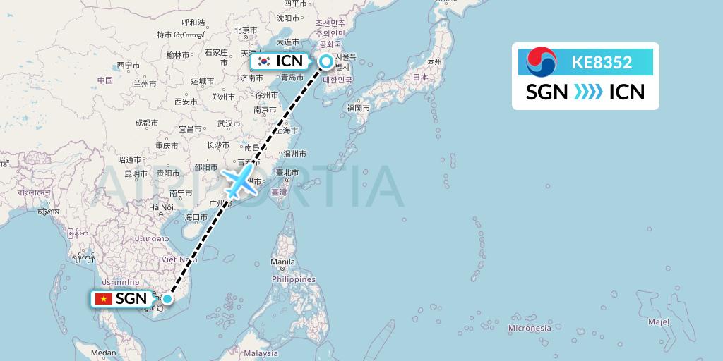 KE8352 Korean Air Flight Map: Ho Chi Minh City to Seoul