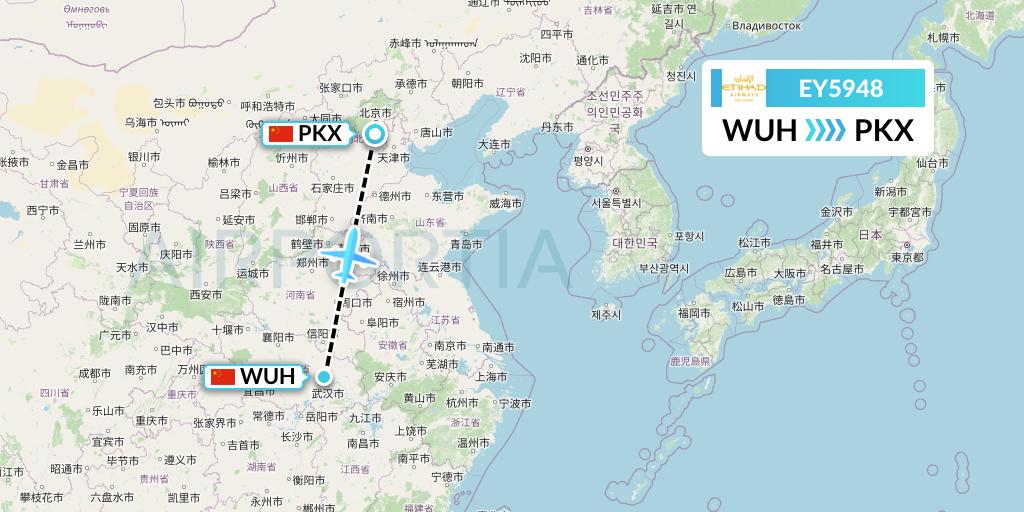 EY5948 Etihad Airways Flight Map: Wuhan to Beijing
