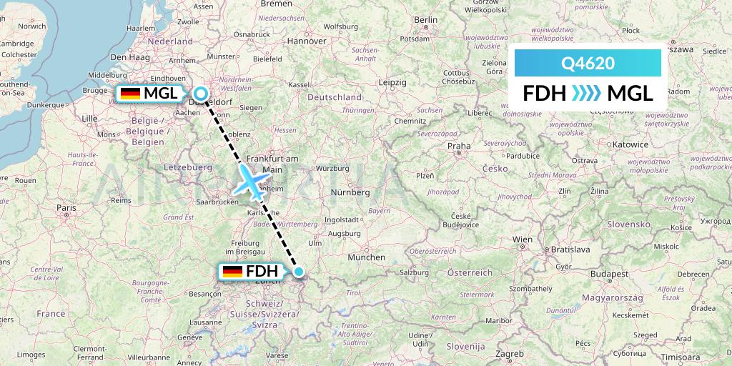 Q4620 Euroairlines Flight Map: Friedrichshafen to Dusseldorf
