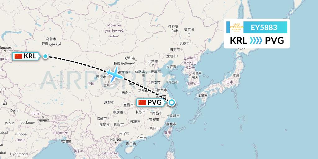 EY5883 Etihad Airways Flight Map: Korla to Shanghai