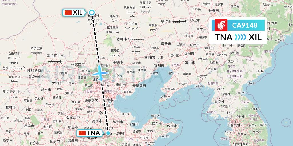 CA9148 Air China Flight Map: Jinan to Xilinhot