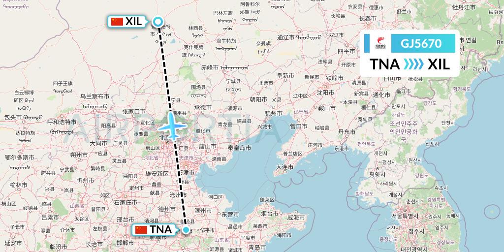 GJ5670 Loong Airlines Flight Map: Jinan to Xilinhot