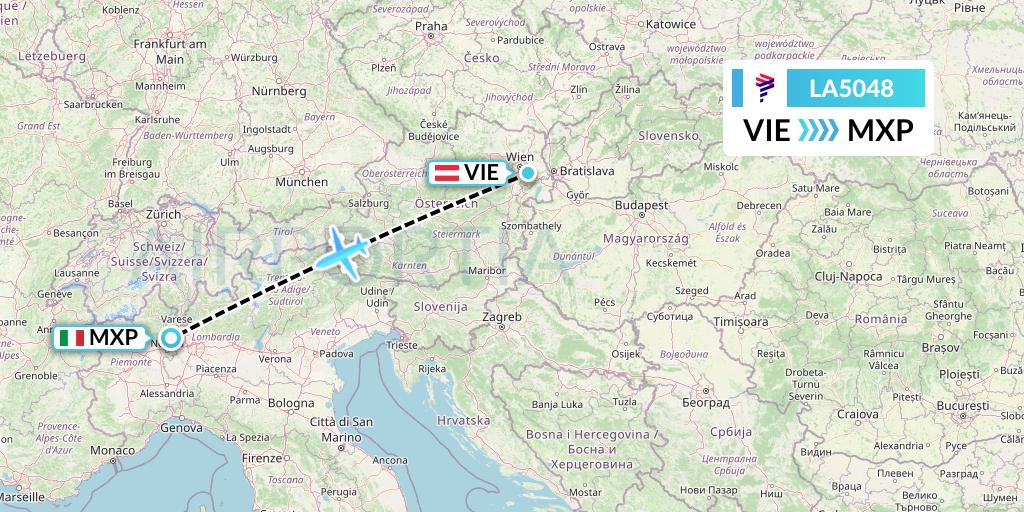 LA5048 LAN Airlines Flight Map: Vienna to Milan
