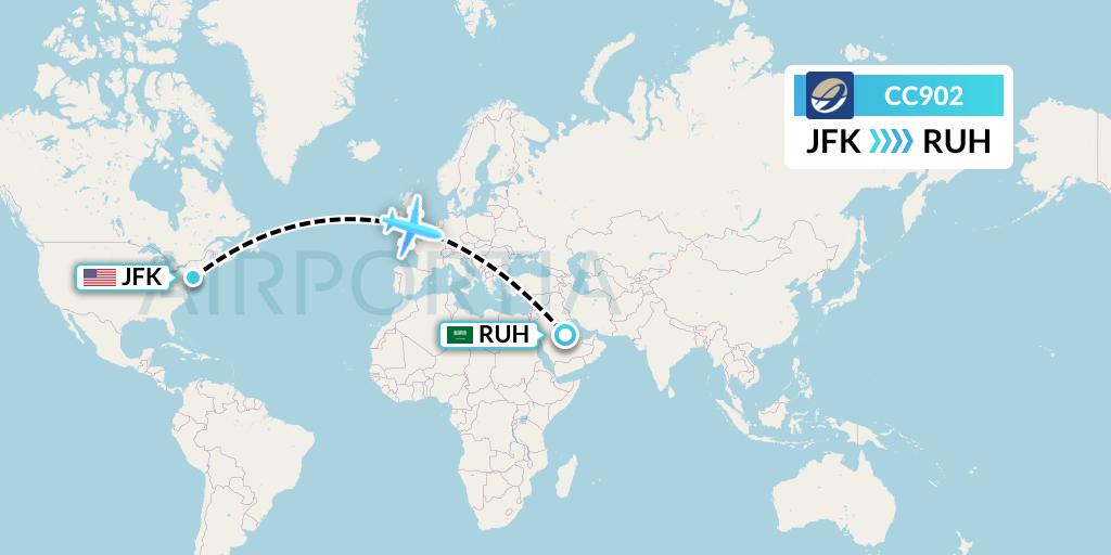 CC902 CM Airlines Flight Map: New York to Riyadh