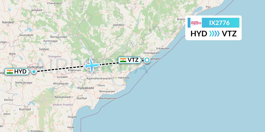 IX2776 Air India Express Flight Map: Hyderabad to Visakhapatnam