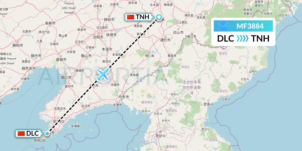 MF3884 Xiamen Airlines Flight Map: Dalian to Tonghua