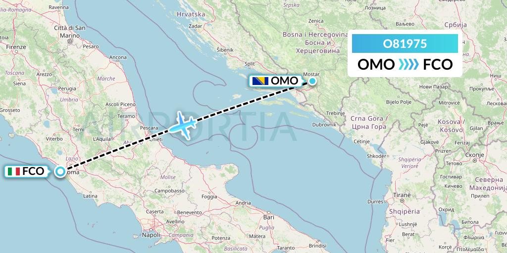 O81975 Siam Air Flight Map: Mostar to Rome